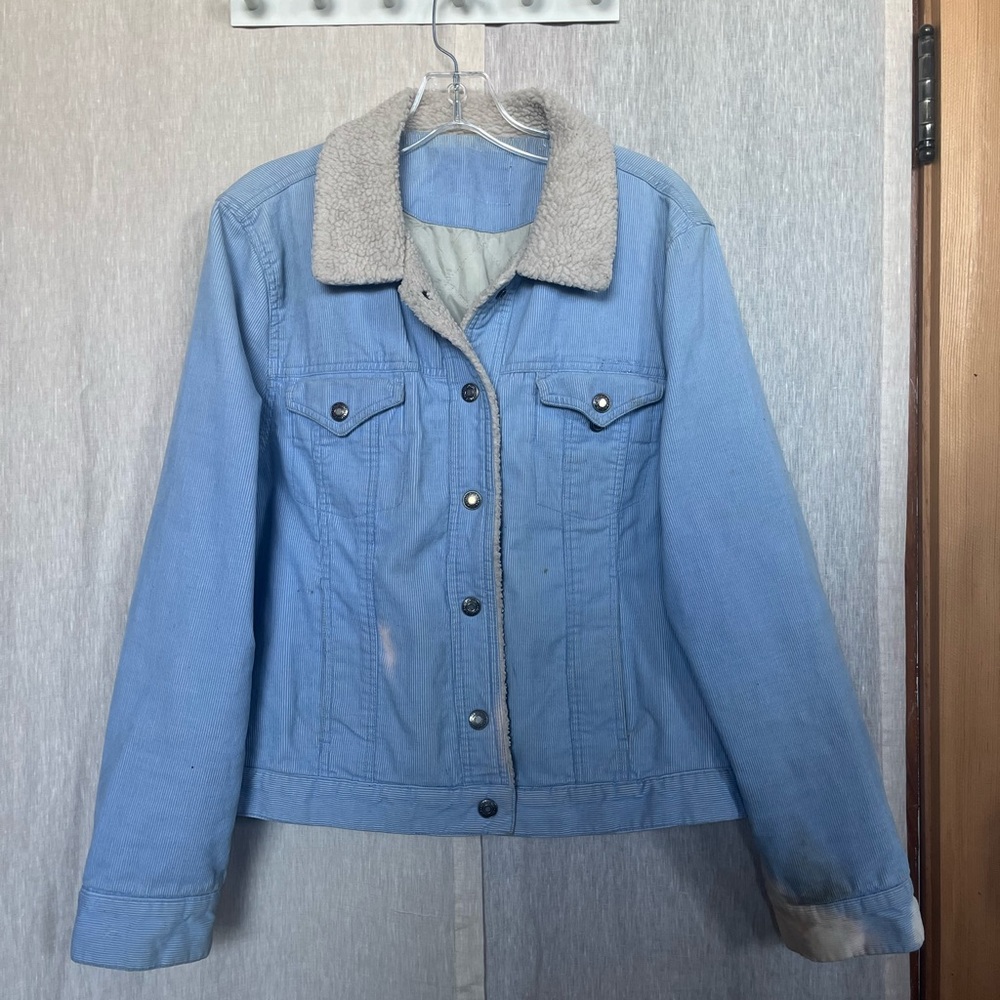 Blue Corduroy Quilted Sherpa Jacket with Collar